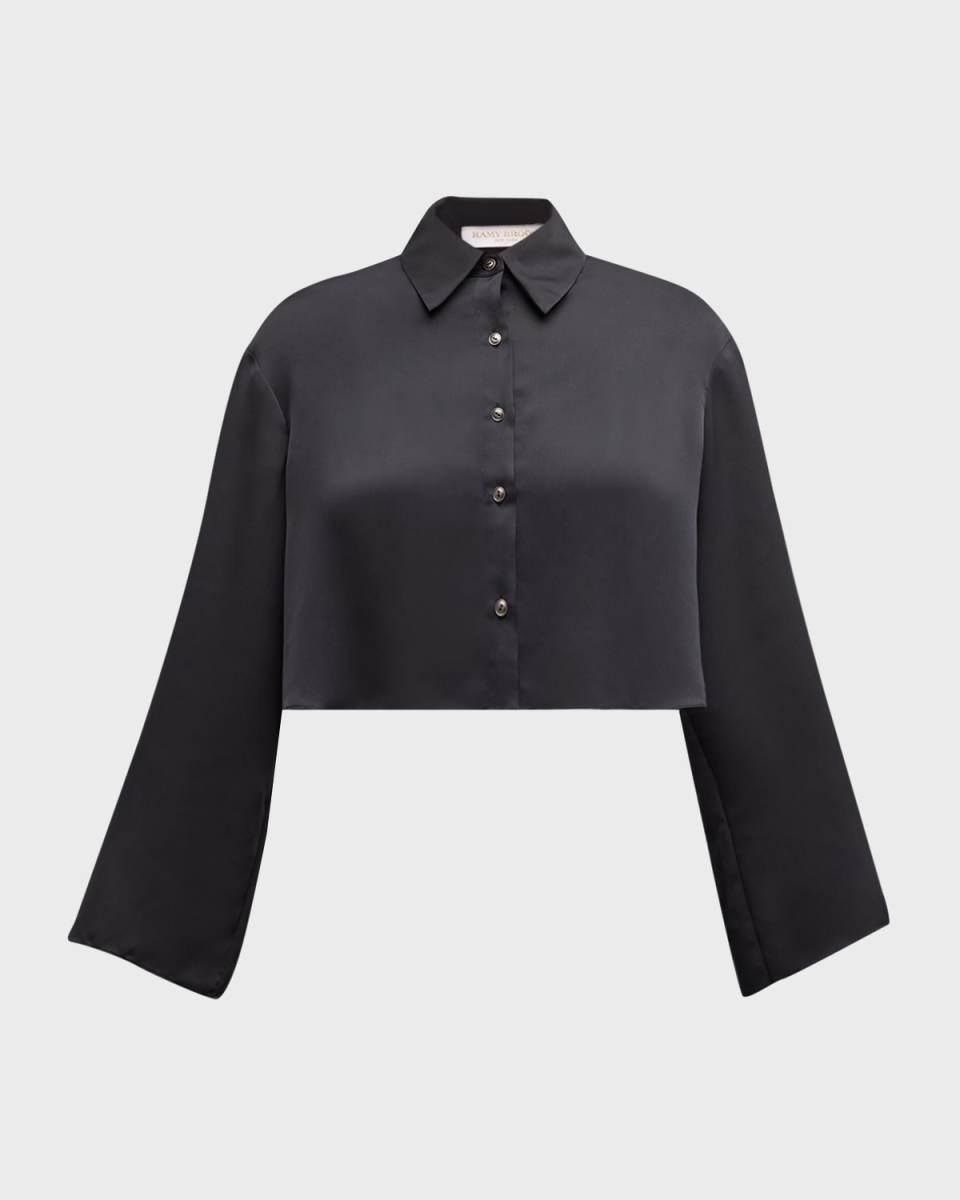 Skyla Satin Button-Front Crop Top